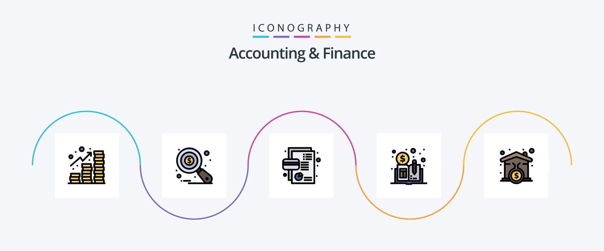 Accounting And Finance Line Filled Flat 5 Icon Pack Including mortgage. distributed ledger book. business. distributed. pie chart vector