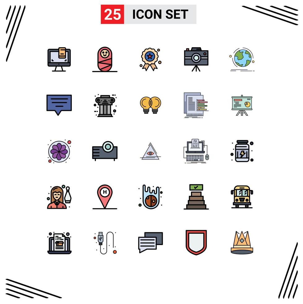 Stock Vector Icon Pack of 25 Line Signs and Symbols for connection world independence day globe journalist camera Editable Vector Design Elements