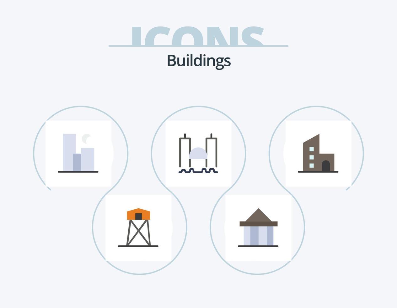 Buildings Flat Icon Pack 5 Icon Design. harbor. bridge. court. skyline. moon vector