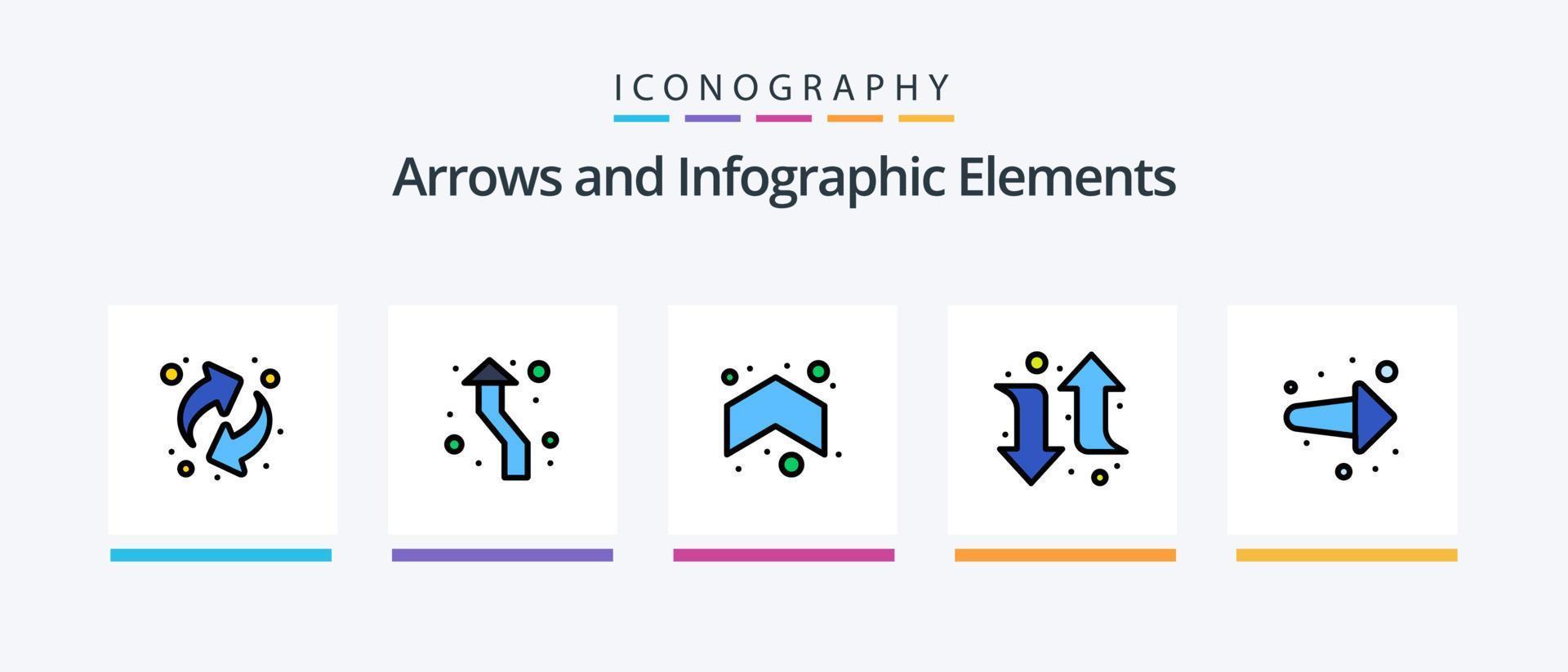 la línea de flecha llenó el paquete de 5 iconos, incluida la flecha. adelante. dirección. atrás. próximo. diseño de iconos creativos vector