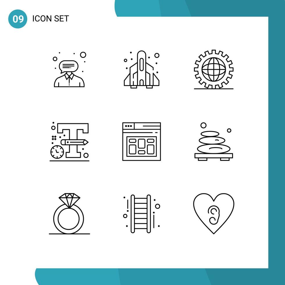 Group of 9 Modern Outlines Set for browser sketch coding logo programing Editable Vector Design Elements