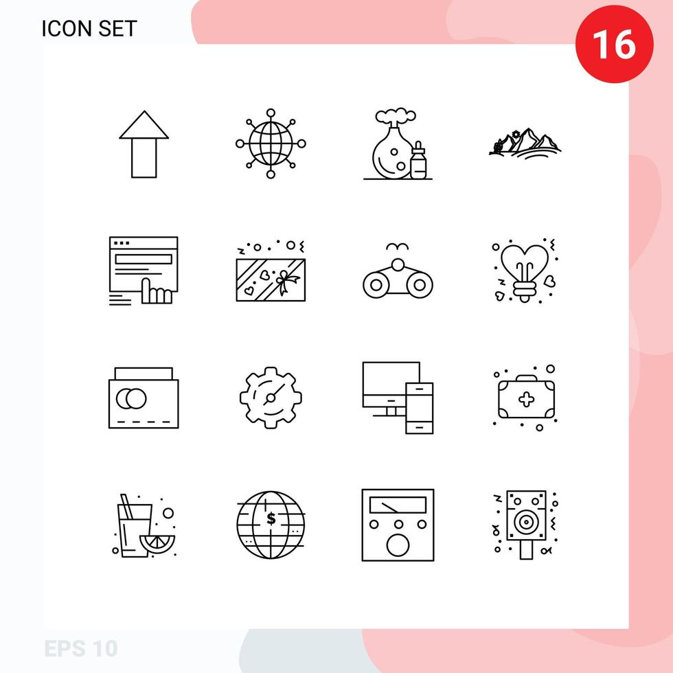 Stock Vector Icon Pack of 16 Line Signs and Symbols for touch click bottle sun nature Editable Vector Design Elements