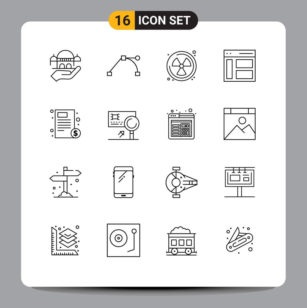 Modern Set of 16 Outlines Pictograph of healthcare document radioactive user left Editable Vector Design Elements