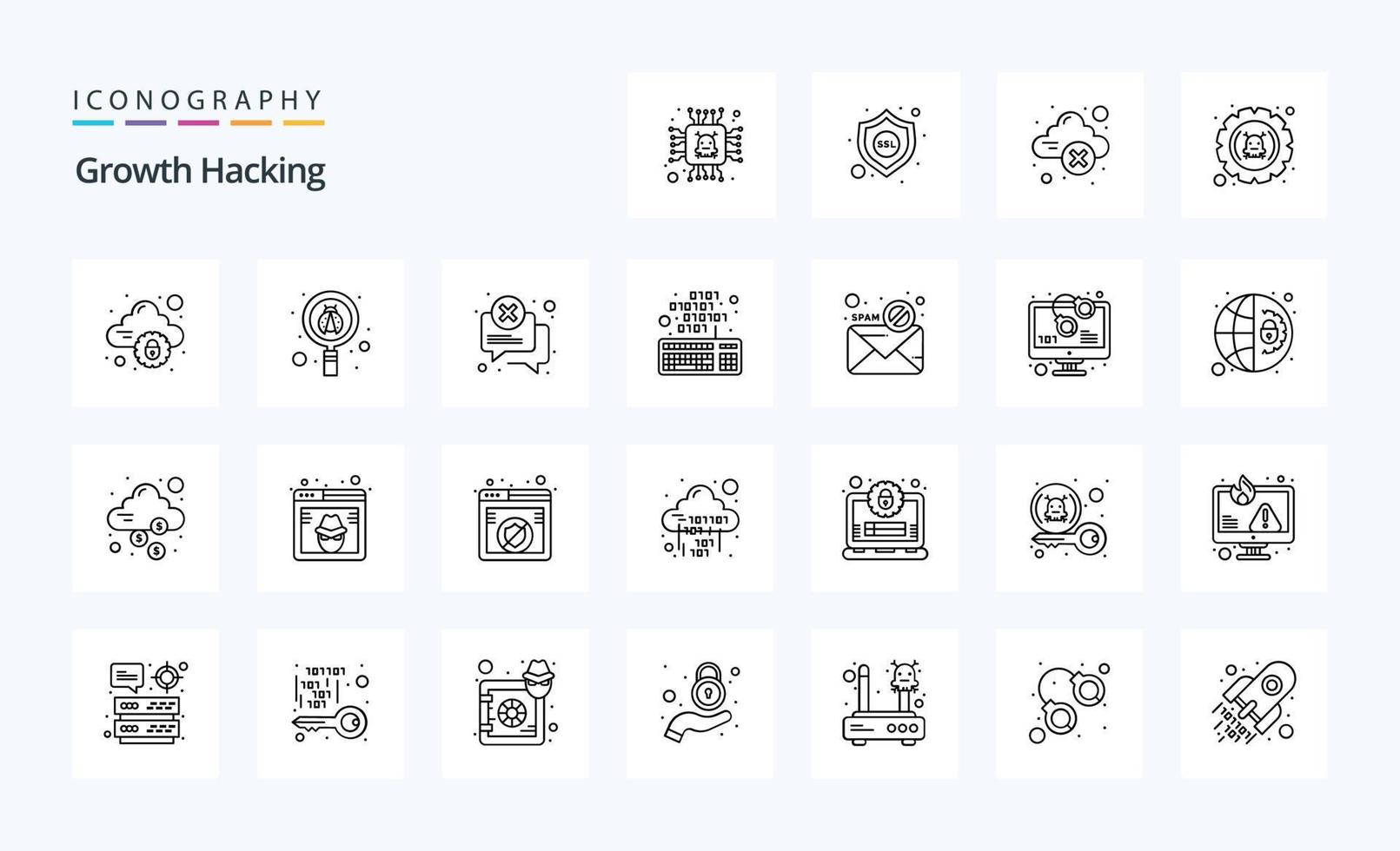 25 Hacking Line icon pack vector