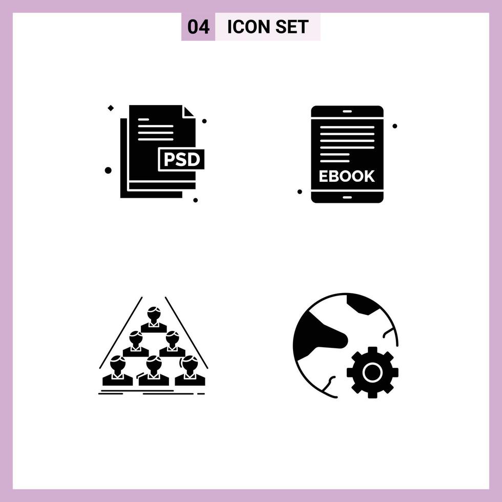 Mobile Interface Solid Glyph Set of 4 Pictograms of creative build file electronic book business Editable Vector Design Elements