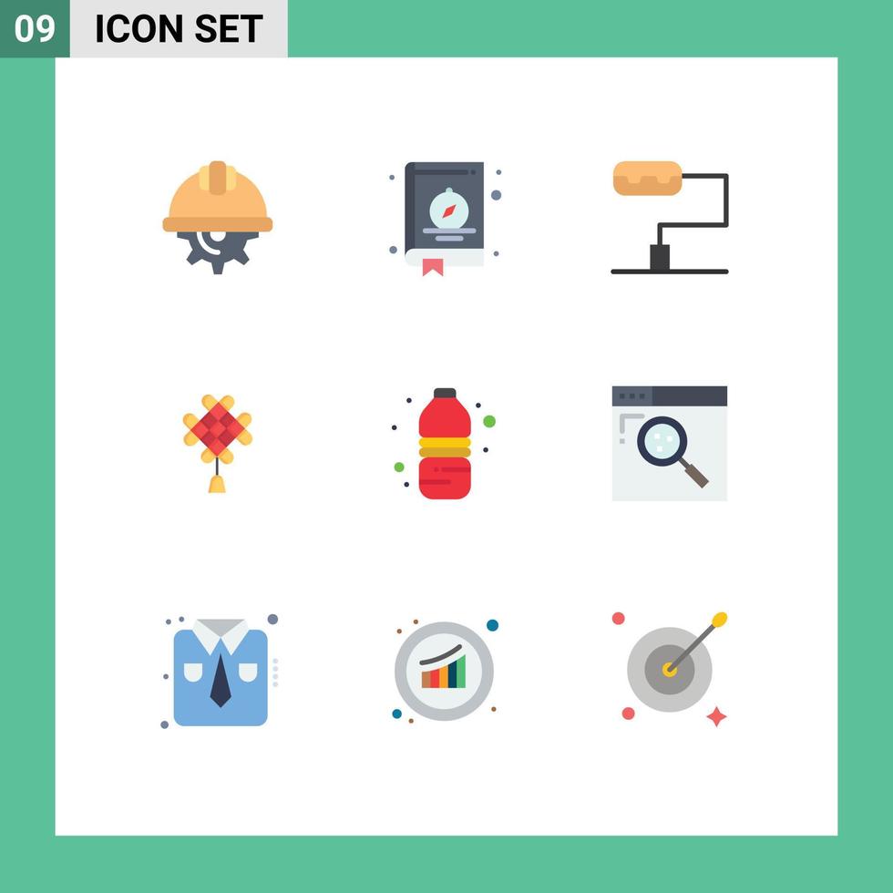 Set of 9 Modern UI Icons Symbols Signs for drink water camping bottle chinese Editable Vector Design Elements