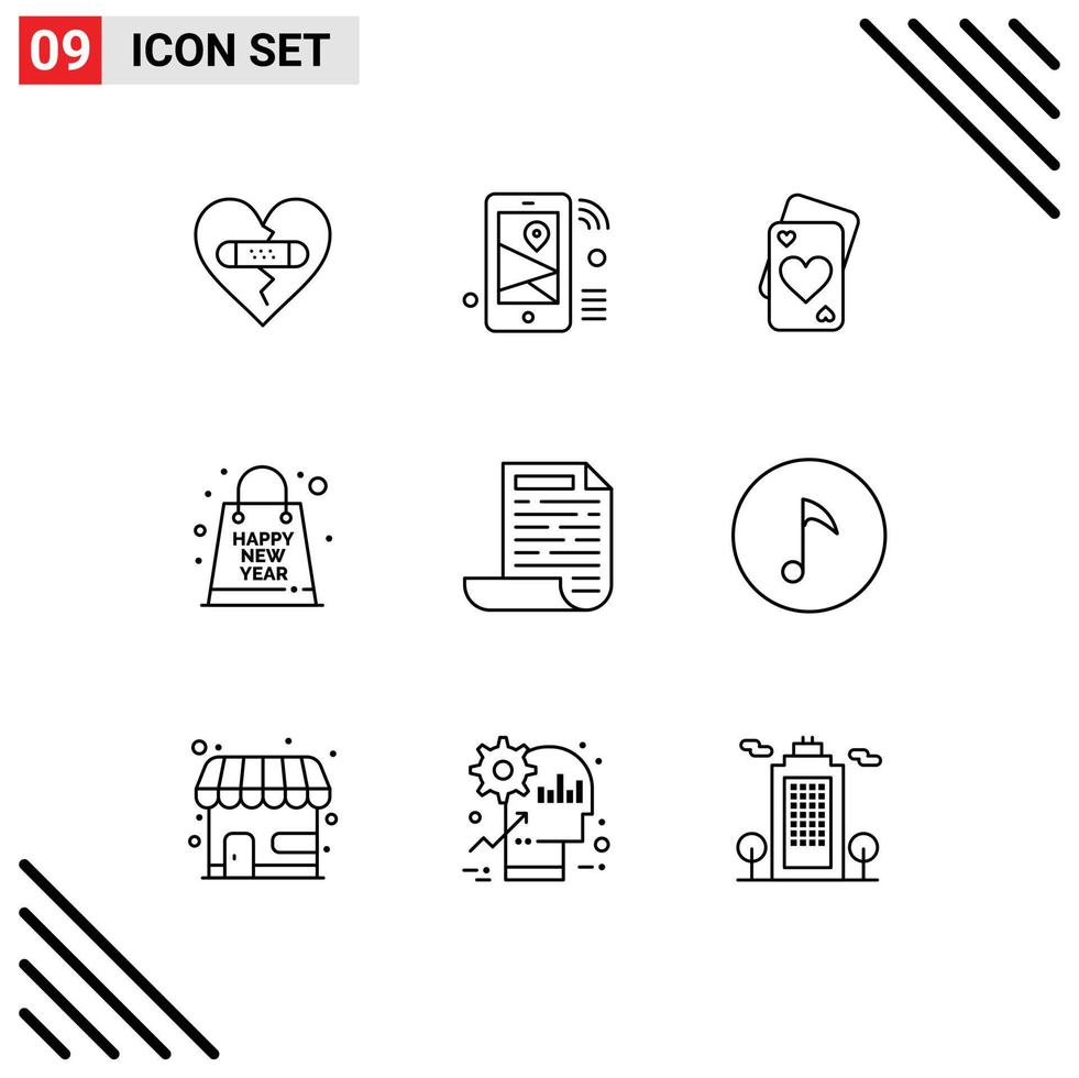 Set of 9 Commercial Outlines pack for souvenir gift share bag heart Editable Vector Design Elements