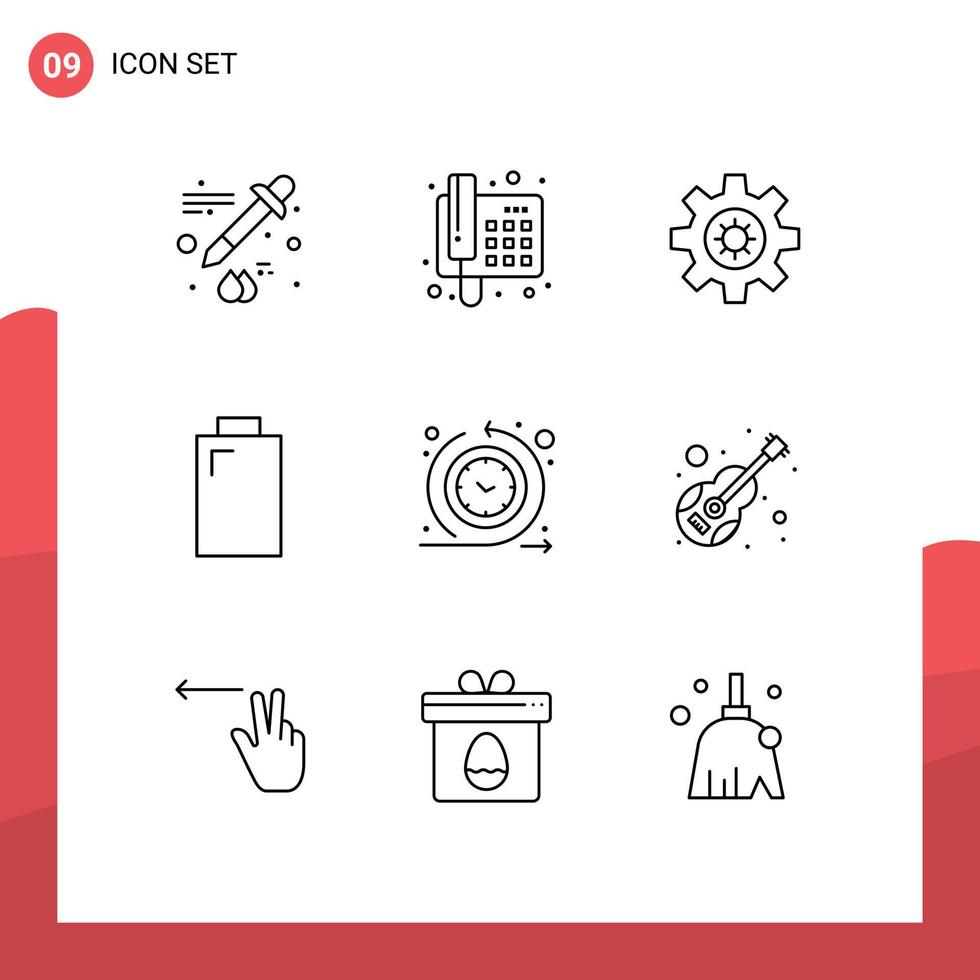 Mobile Interface Outline Set of 9 Pictograms of guitar routine setting regular power Editable Vector Design Elements