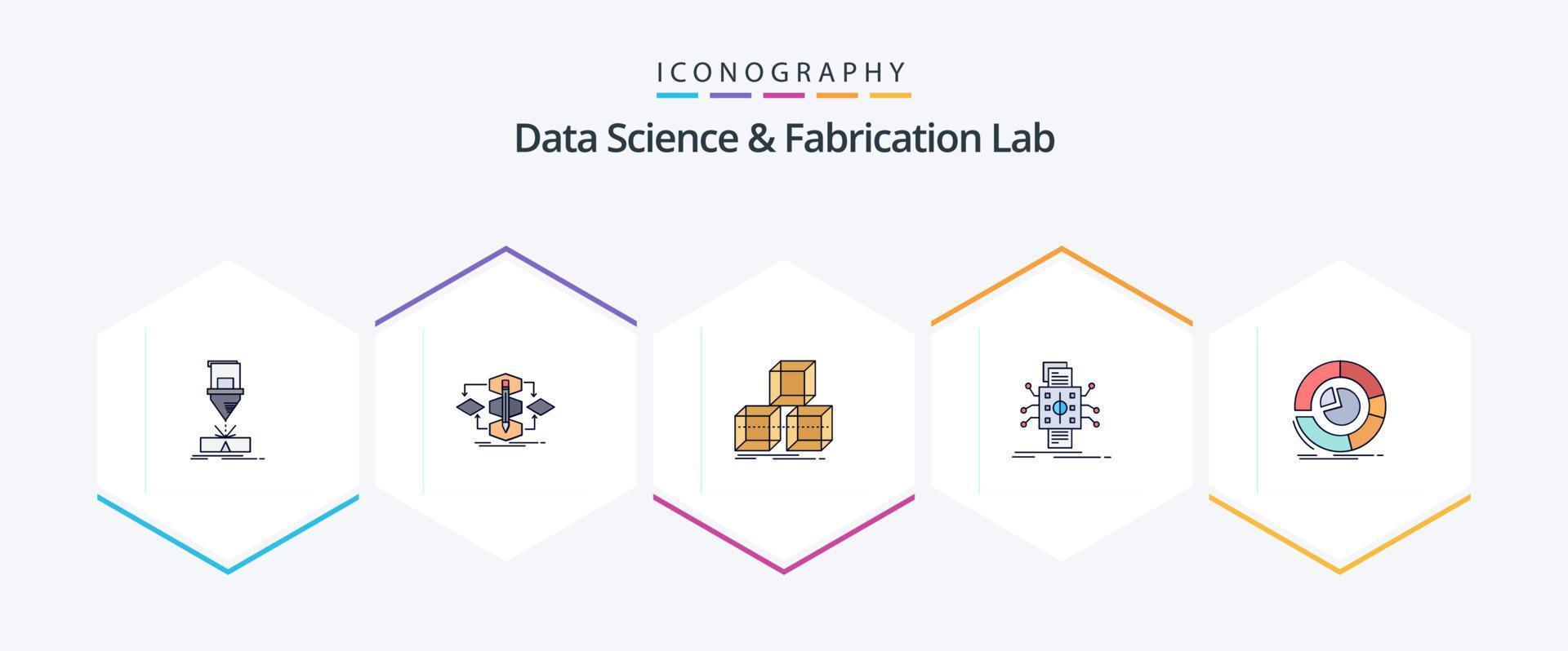 Data Science And Fabrication Lab 25 FilledLine icon pack including processing. data. model. analysis. stackd vector