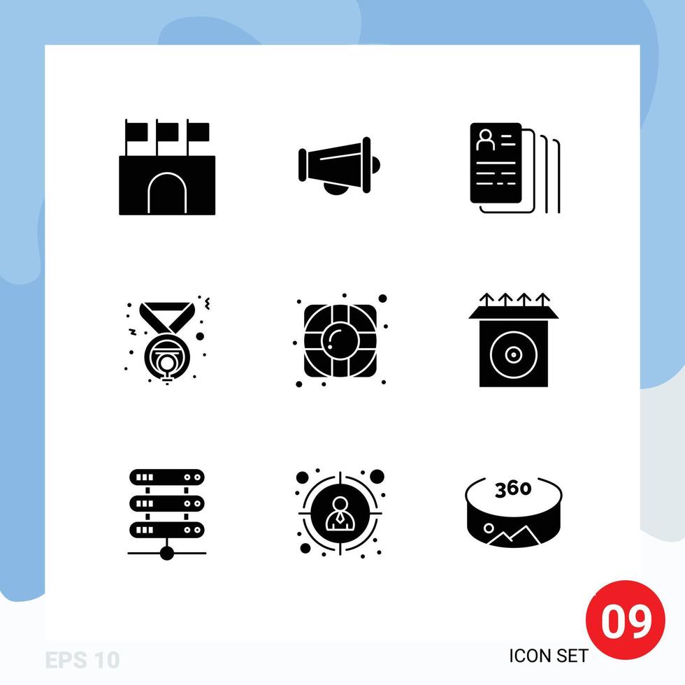 9 Universal Solid Glyphs Set for Web and Mobile Applications help winner speaker medal search Editable Vector Design Elements