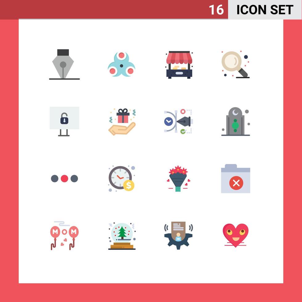 Set of 16 Modern UI Icons Symbols Signs for box security life lock zoom Editable Pack of Creative Vector Design Elements