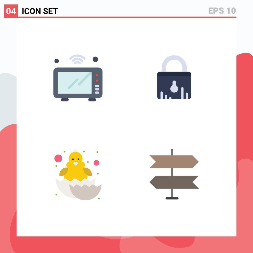 Set of 4 Modern UI Icons Symbols Signs for internet baby oven security easter Editable Vector Design Elements