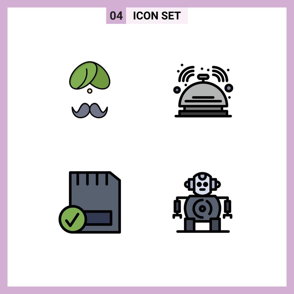 Set of 4 Modern UI Icons Symbols Signs for hindu hotel man turba service Editable Vector Design Elements