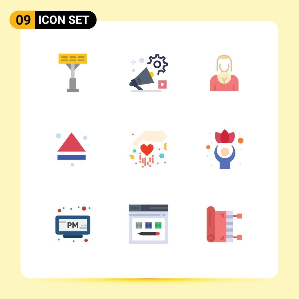 Universal Icon Symbols Group of 9 Modern Flat Colors of gift multimedia actress eject lady Editable Vector Design Elements