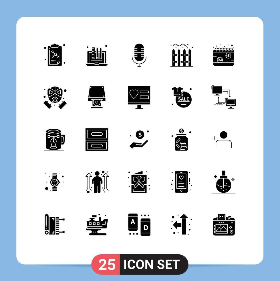 Set of 25 Modern UI Icons Symbols Signs for schedule money live calendar living Editable Vector Design Elements