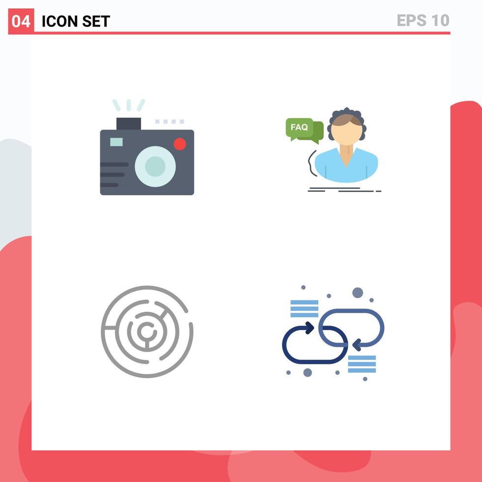 Group of 4 Flat Icons Signs and Symbols for camera help photography assistance arrow Editable Vector Design Elements