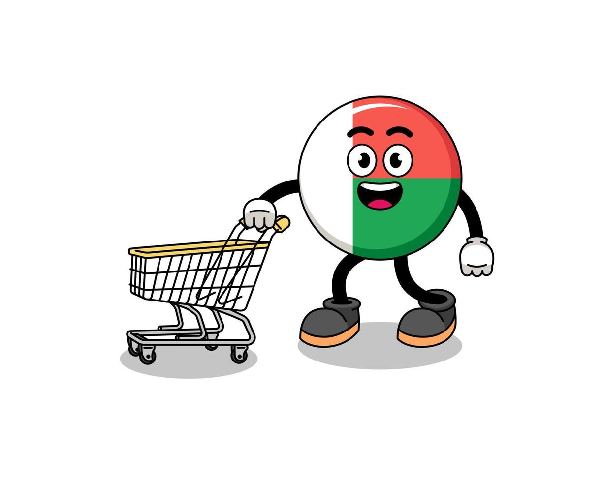 Cartoon of madagascar flag holding a shopping trolley vector