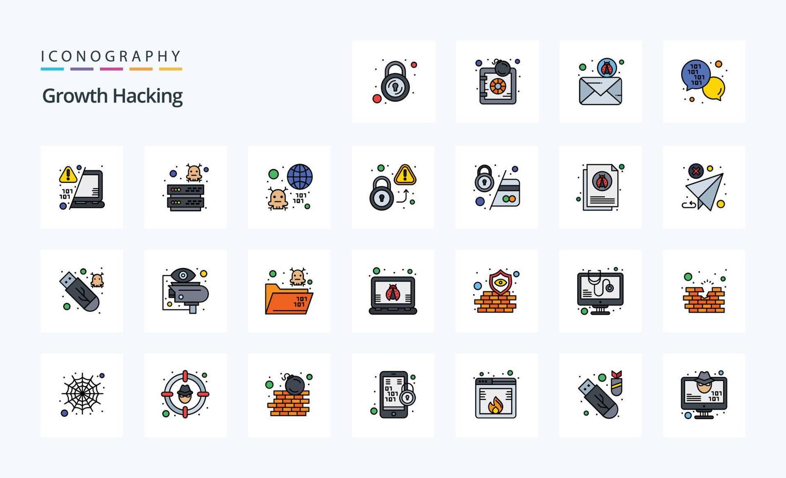 25 Hacking Line Filled Style icon pack vector