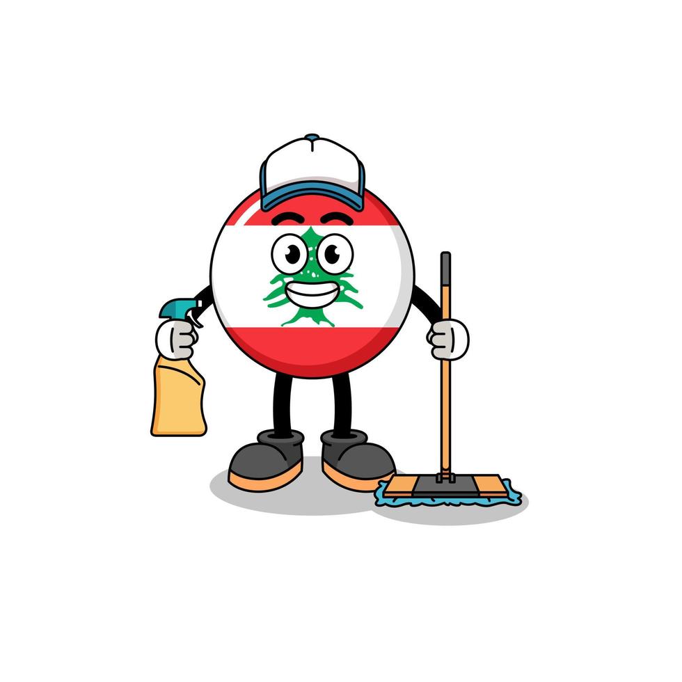 mascota del personaje de la bandera del líbano como servicio de limpieza vector