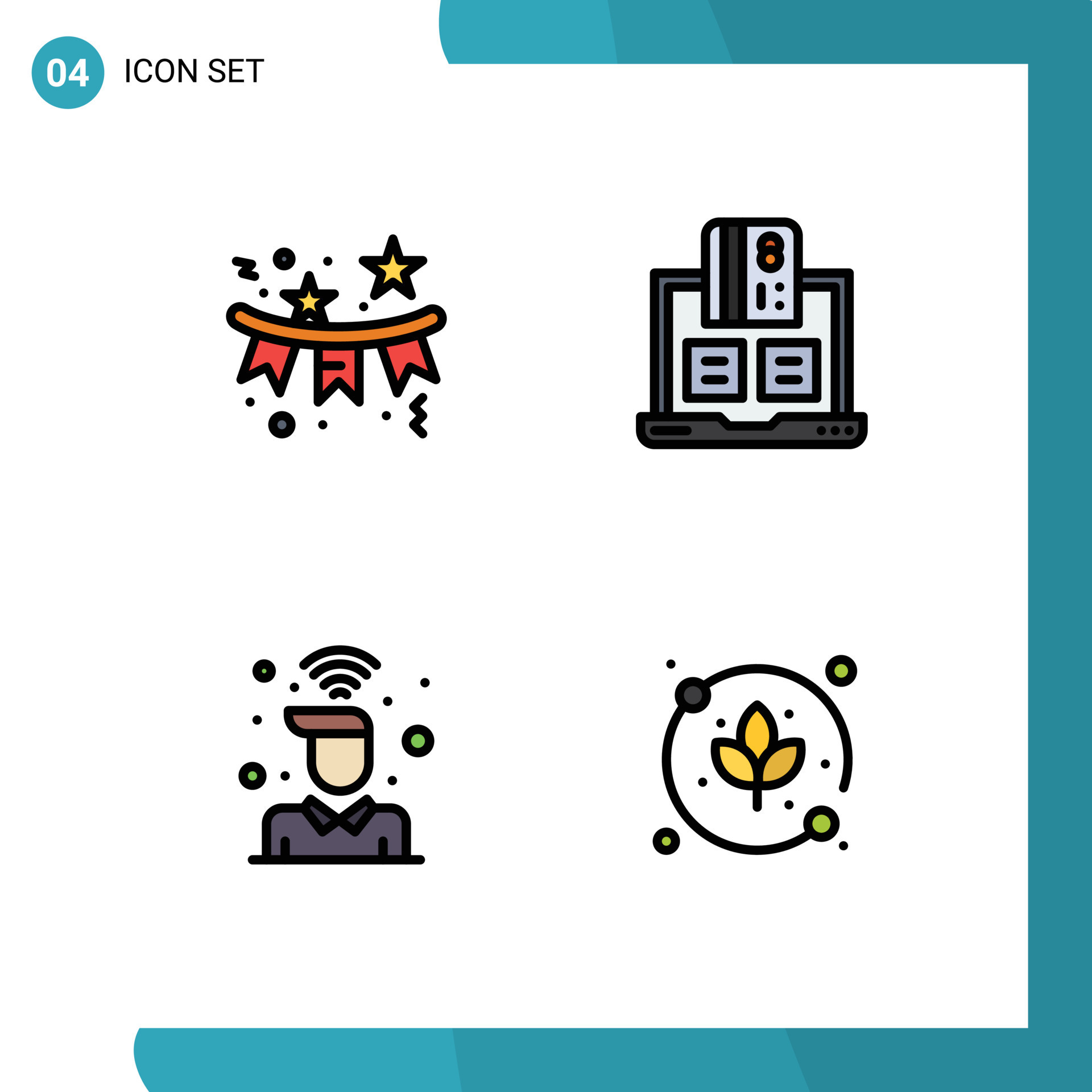 Set of 4 Modern UI Icons Symbols Signs for confetti payment star cash