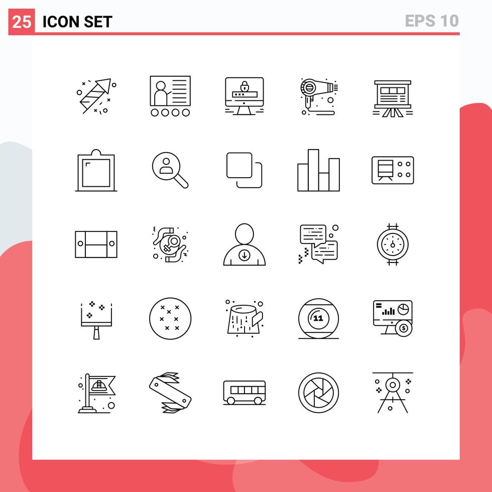 Pictogram Set of 25 Simple Lines of board machine computer hair dryer Editable Vector Design Elements