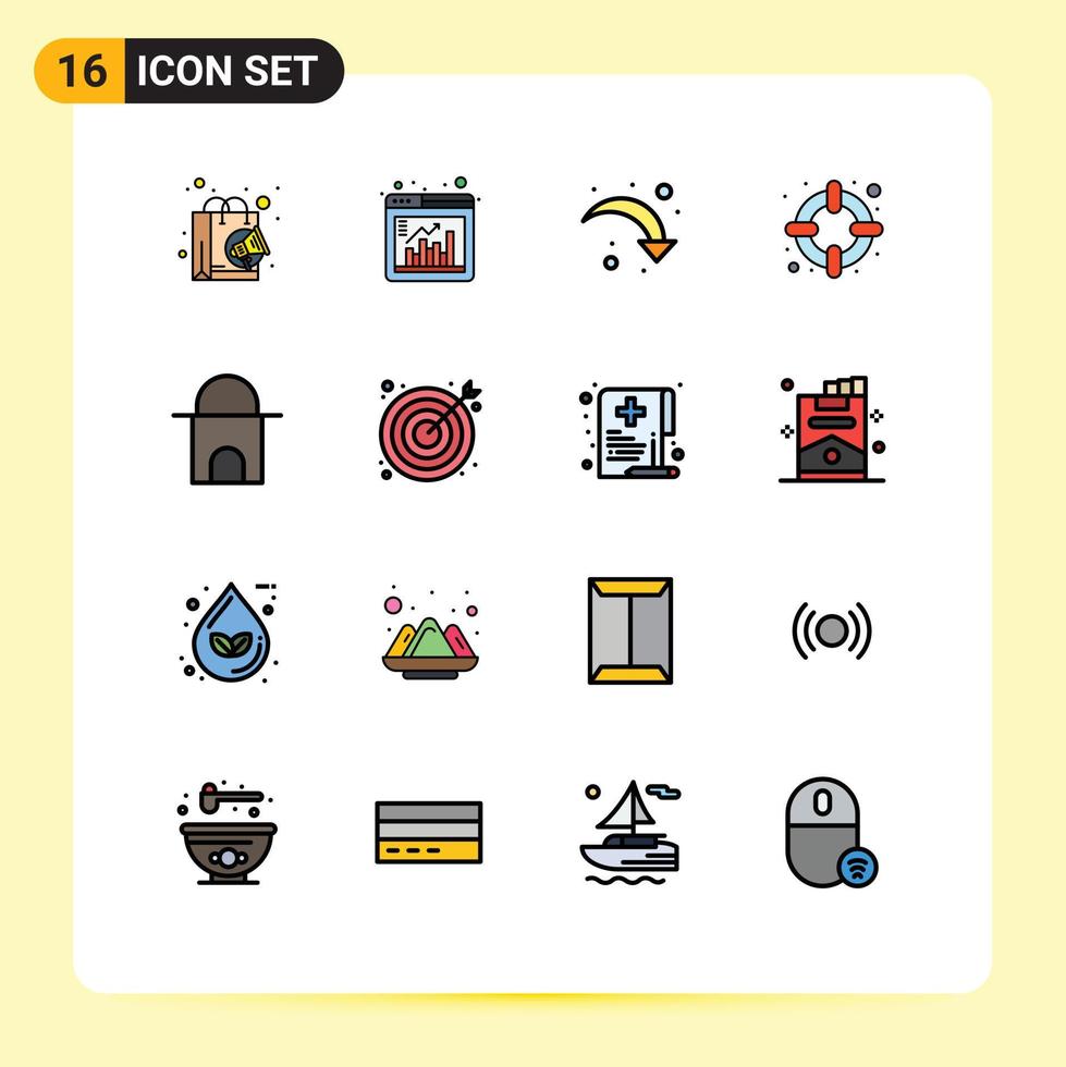16 iconos creativos, signos y símbolos modernos de la construcción de edificios islámicos, soporte de actualización, ayuda, elementos de diseño de vectores creativos editables