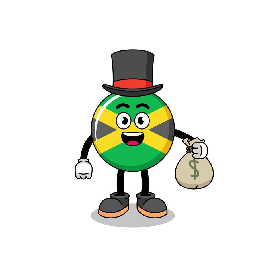 jamaica flag mascot illustration rich man holding a money sack vector