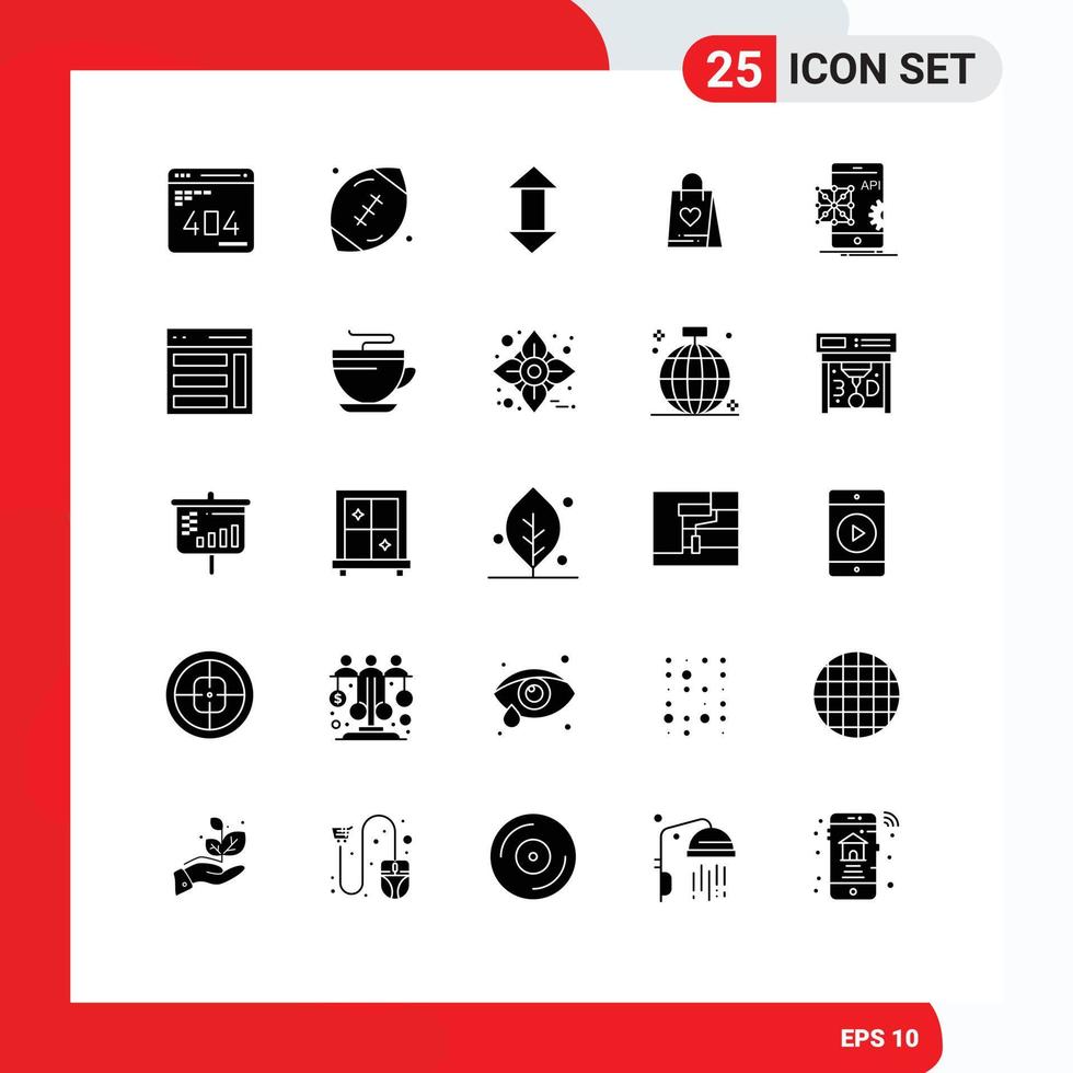 25 Solid Glyph concept for Websites Mobile and Apps bag love game shopping up Editable Vector Design Elements