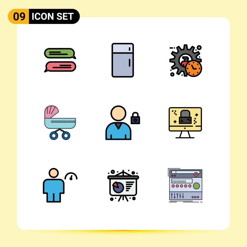 9 Filledline Flat Color concept for Websites Mobile and Apps stroller kids administrator baby time Editable Vector Design Elements