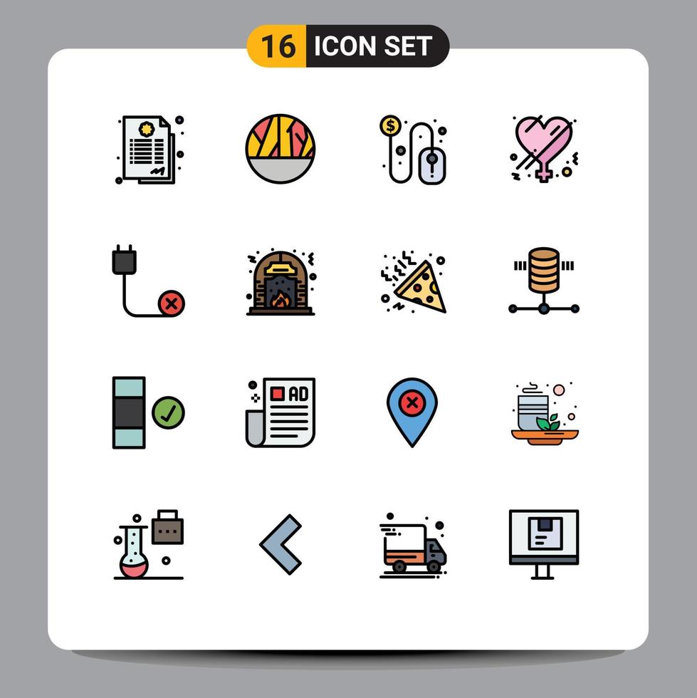 Pictogram Set of 16 Simple Flat Color Filled Lines of cord romance click love female Editable Creative Vector Design Elements