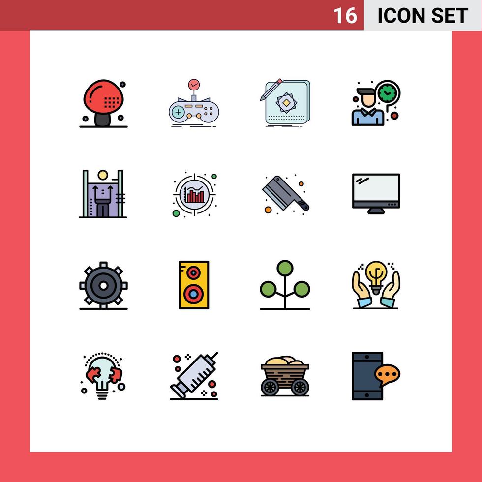 Set of 16 Commercial Flat Color Filled Lines pack for time employee gamepad design logo Editable Creative Vector Design Elements