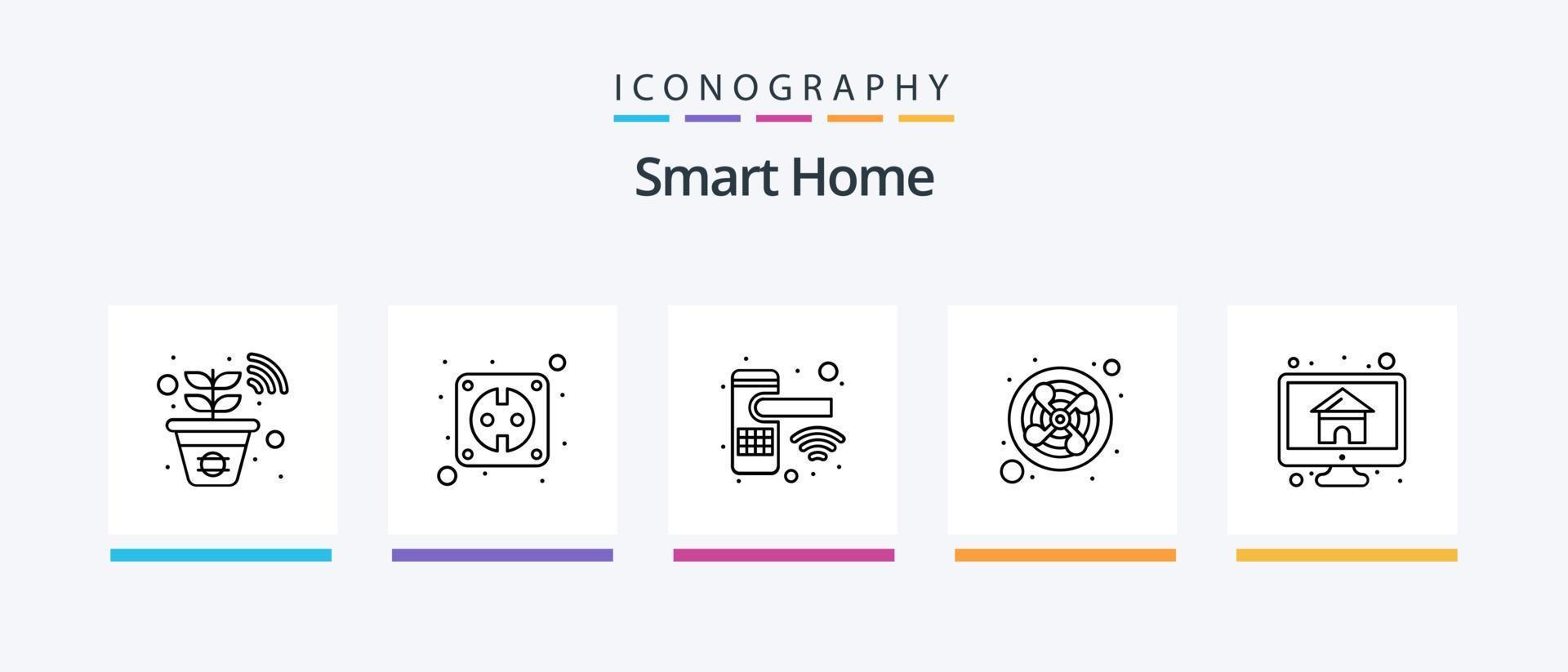 paquete de iconos de línea 5 de casa inteligente que incluye seguridad. mando. elegante. hogar. monitor. diseño de iconos creativos vector