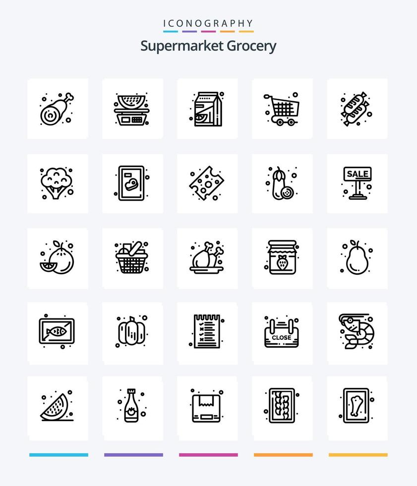 paquete de iconos de contorno de 25 tiendas de comestibles creativas, como el pago y envío. compras. sandía. verificar. paquete vector