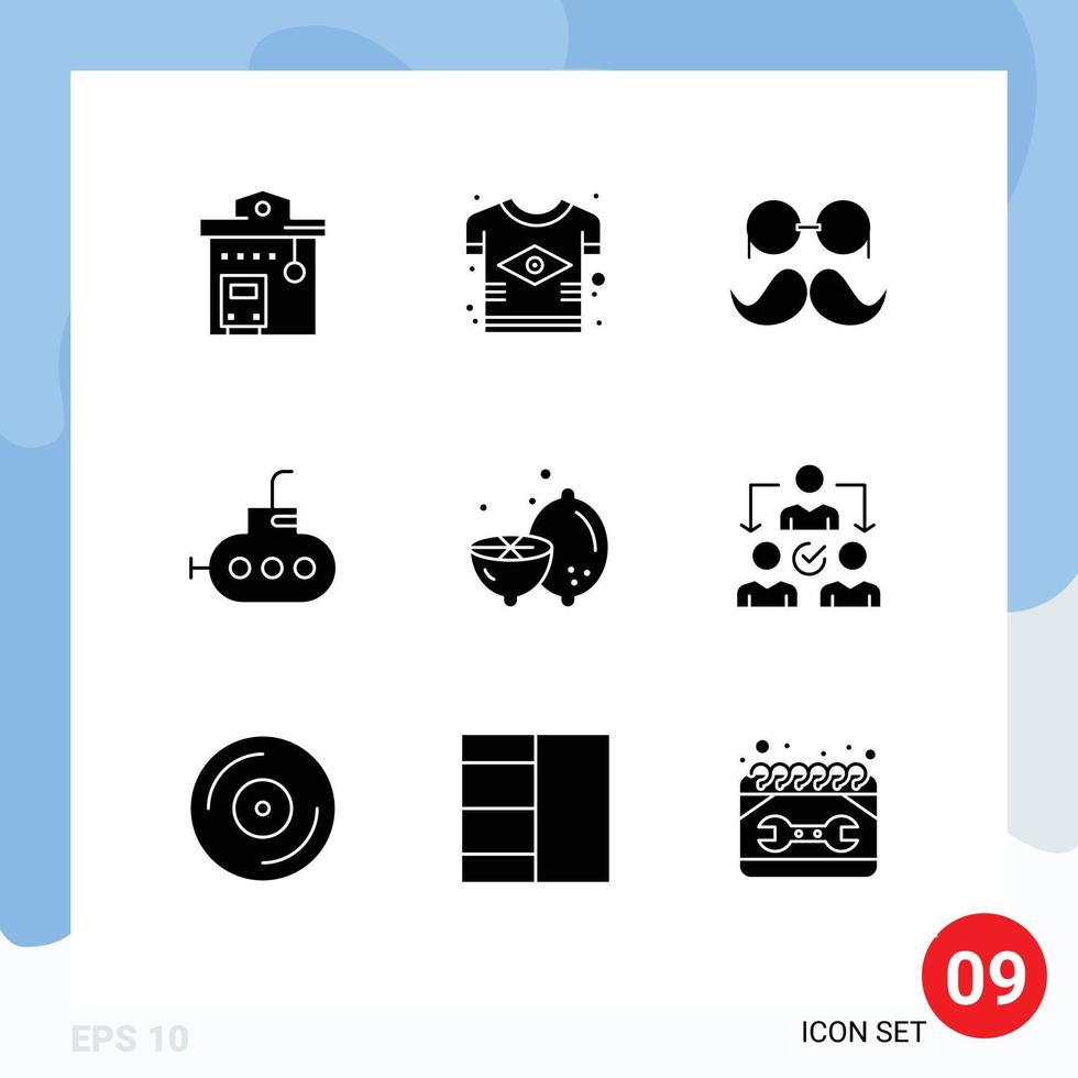 Universal Icon Symbols Group of 9 Modern Solid Glyphs of lemon bathyscaph flag men movember Editable Vector Design Elements