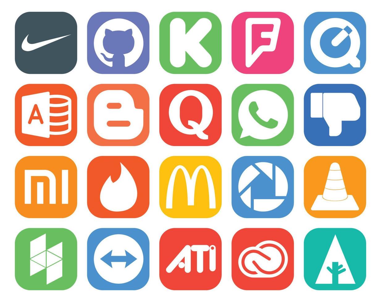 20 Social Media Icon Pack Including player vlc question picasa tinder vector