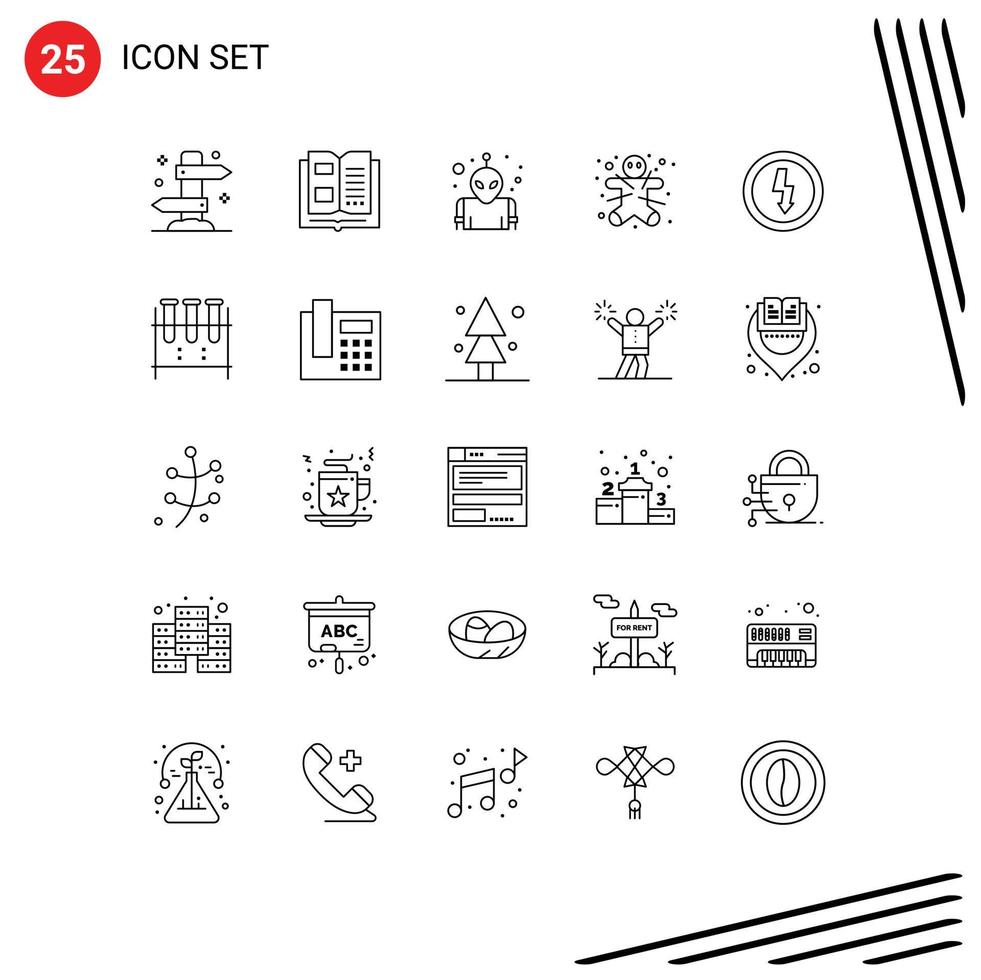 25 Universal Line Signs Symbols of devices halloween reading gingerbread man cookie Editable Vector Design Elements