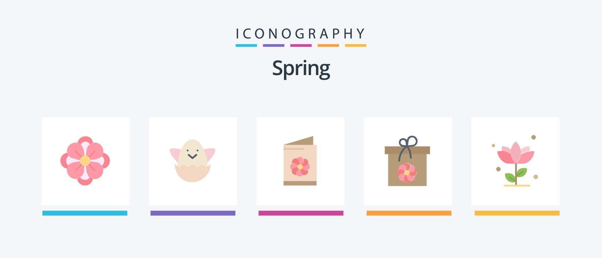 Spring Flat 5 Icon Pack Including flower. flora. card. spring. box. Creative Icons Design vector