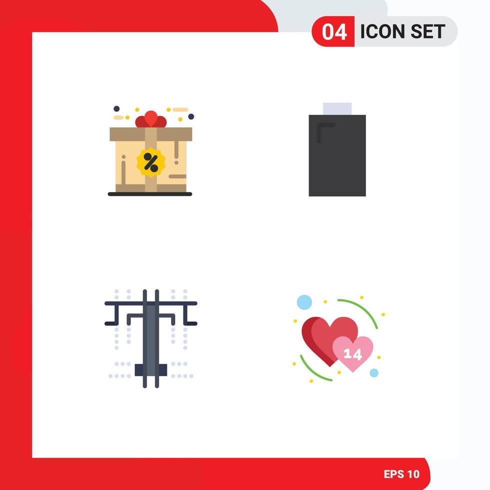 Group of 4 Flat Icons Signs and Symbols for bonus type gift power date Editable Vector Design Elements