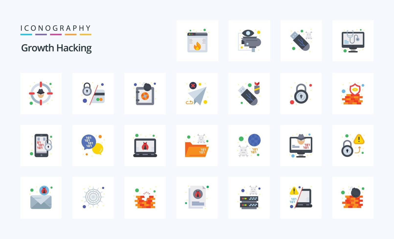 25 Hacking Flat color icon pack vector