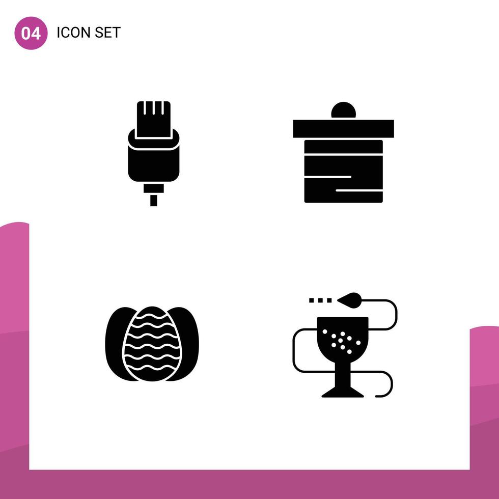 Universal Icon Symbols Group of 4 Modern Solid Glyphs of cable easter lightning finance nature Editable Vector Design Elements