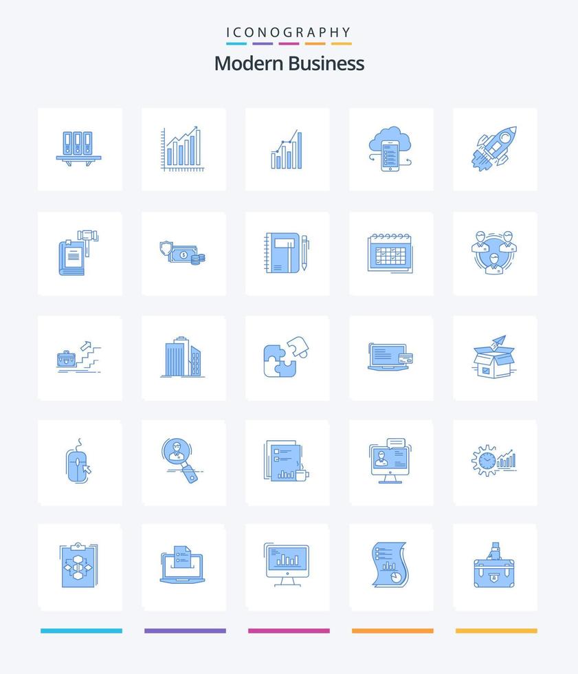 negocio moderno creativo 25 paquete de iconos azules como nubes. negocio. analítica. almacenamiento en la nube. Estadísticas vector