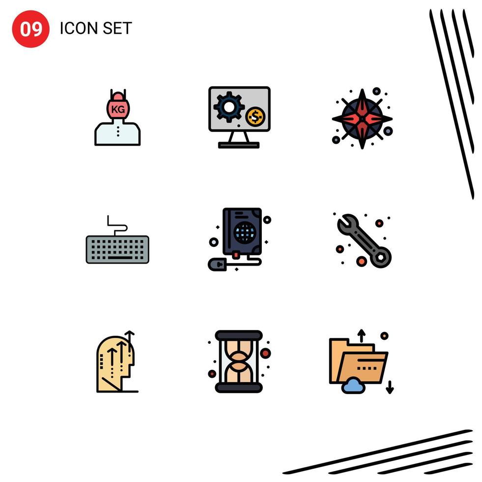 Stock Vector Icon Pack of 9 Line Signs and Symbols for hardware key setting location gps Editable Vector Design Elements