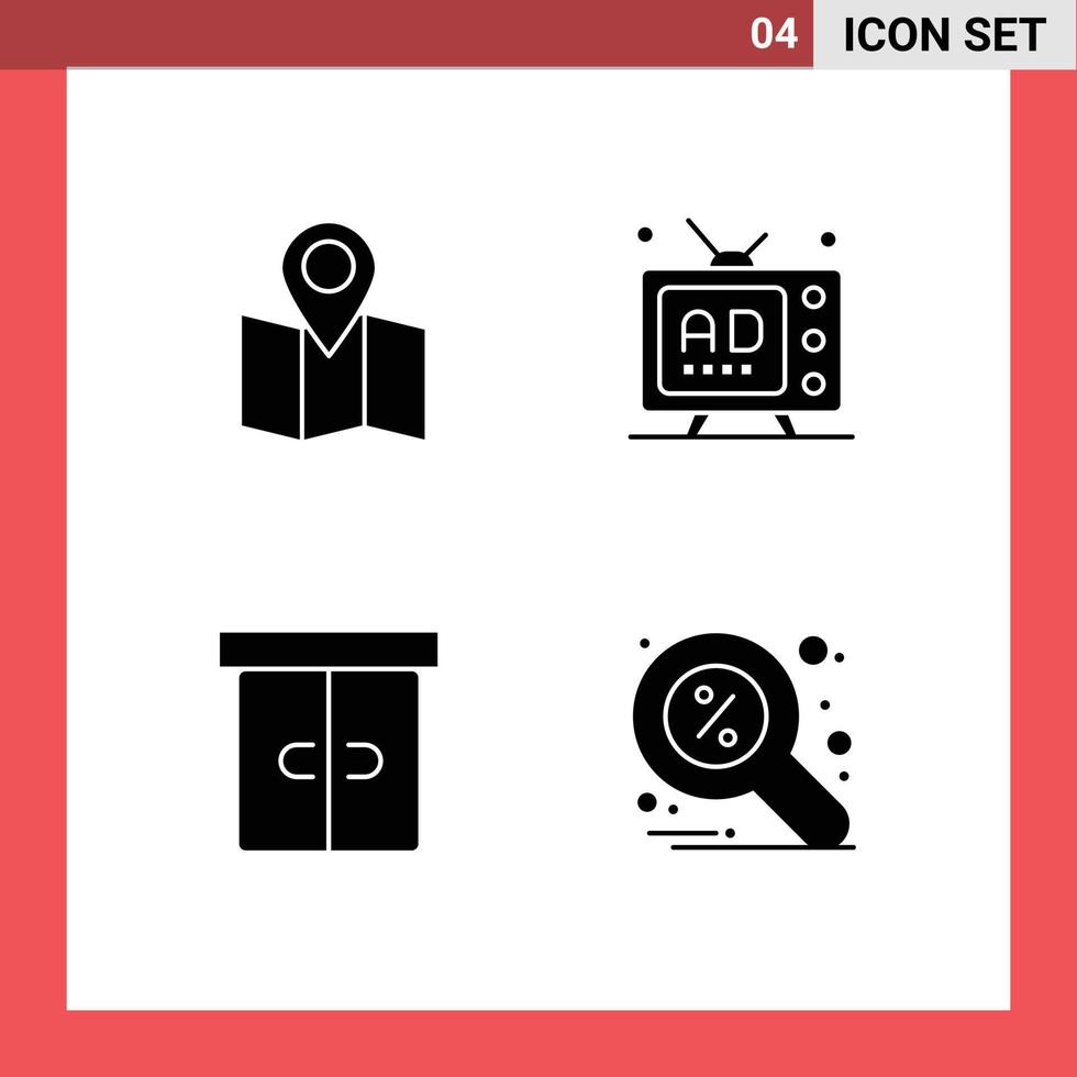 4 Creative Icons Modern Signs and Symbols of location drawer ad multimedia interior Editable Vector Design Elements