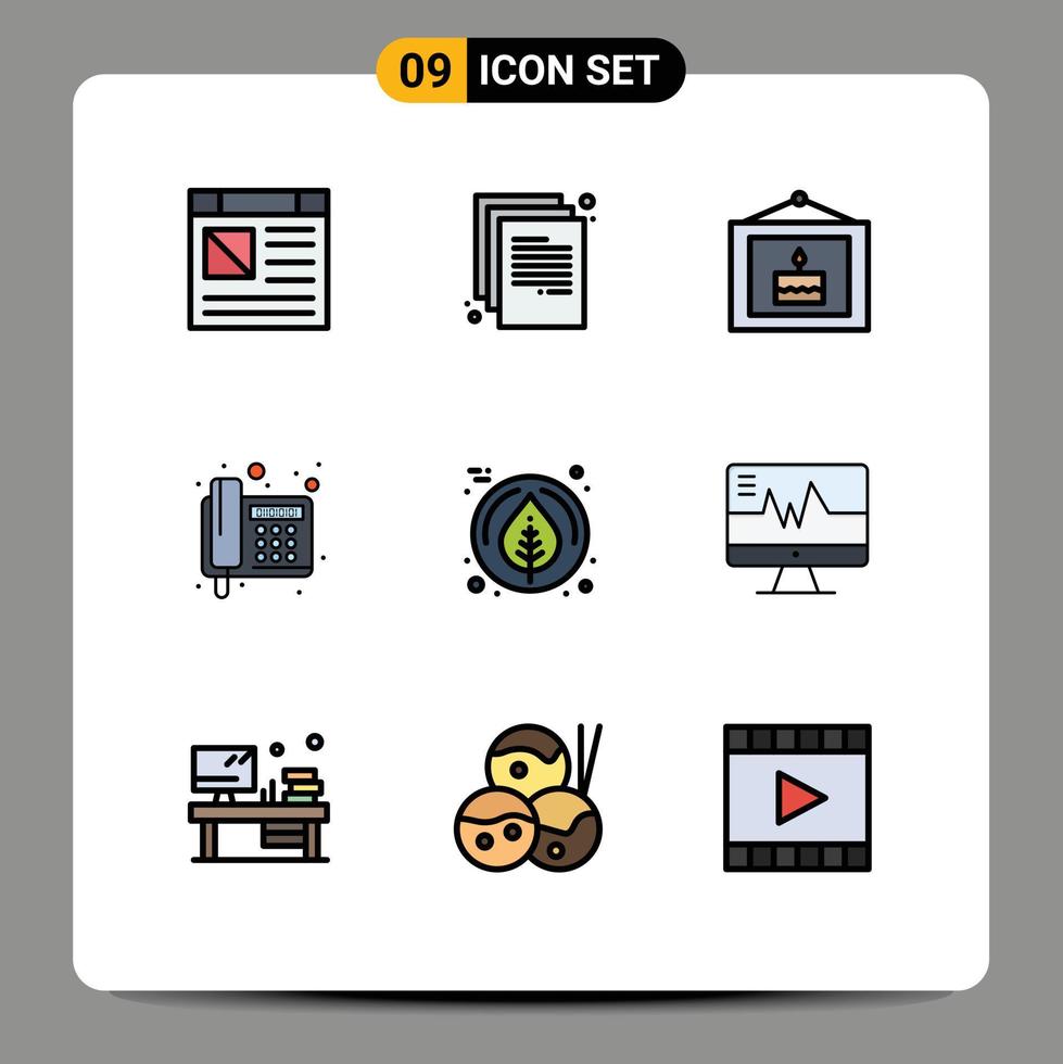 Pictogram Set of 9 Simple Filledline Flat Colors of maple telegram birthday telephone fax Editable Vector Design Elements