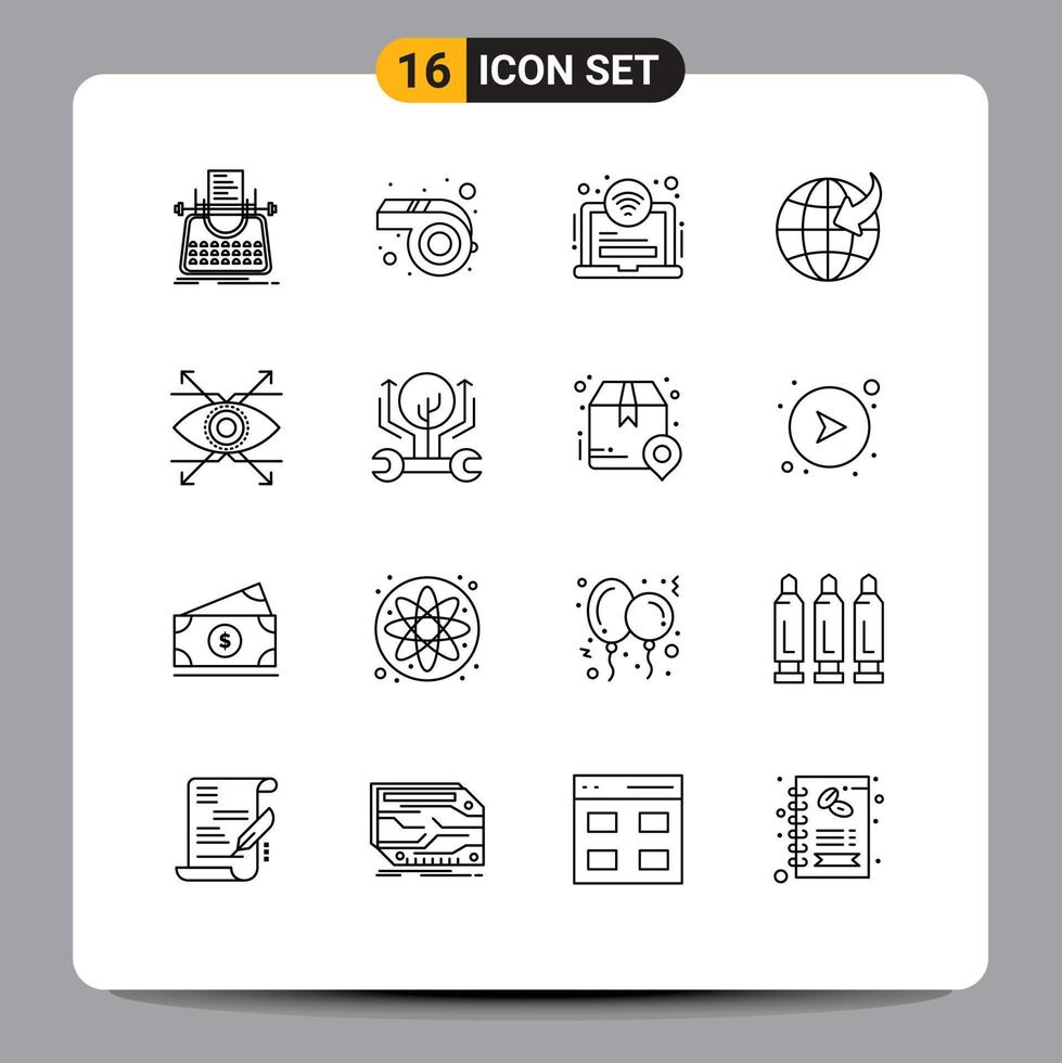 Set of 16 Modern UI Icons Symbols Signs for look business area travel arrow Editable Vector Design Elements