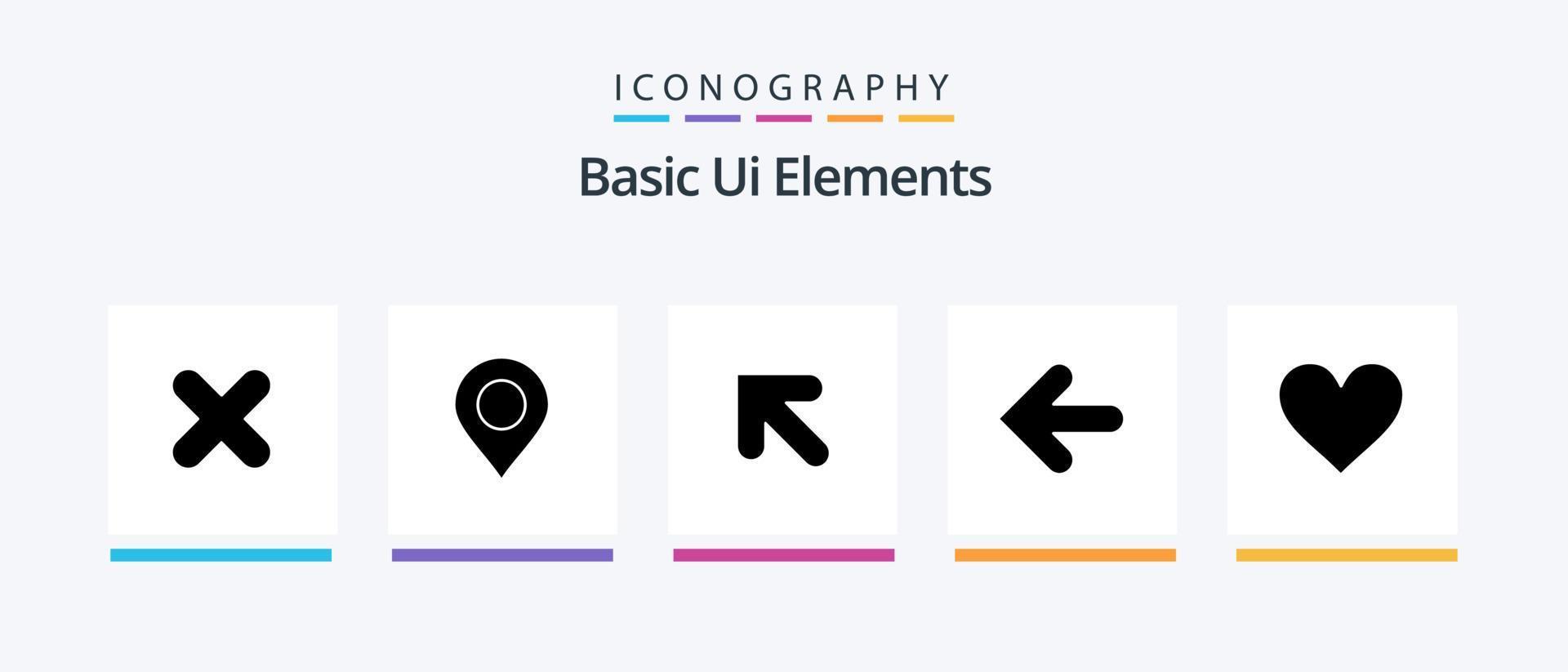 Basic Ui Elements Glyph 5 Icon Pack Including sign. love. arrow. point back. arrows. Creative Icons Design vector