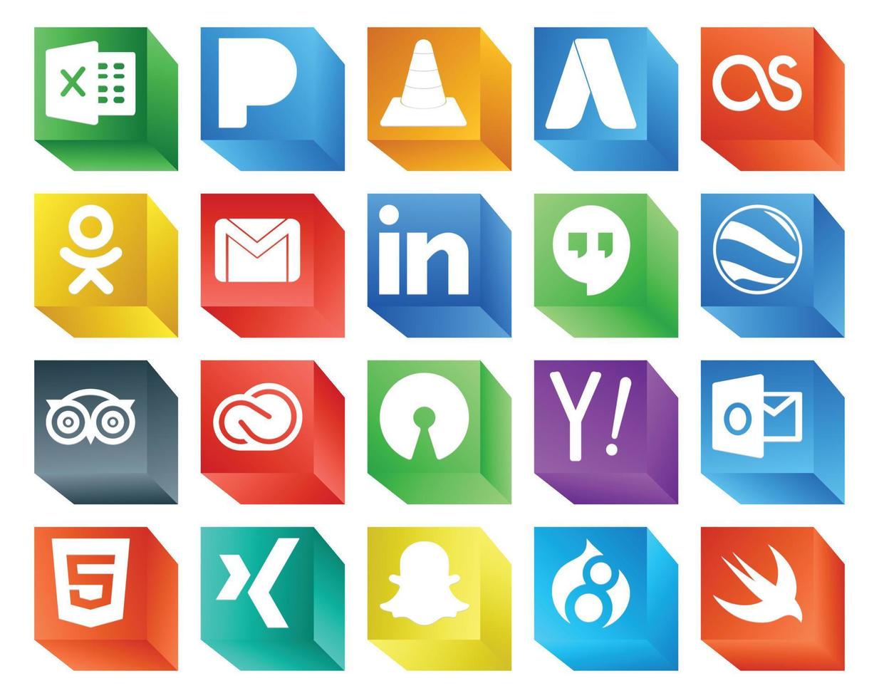 20 Social Media Icon Pack Including cc travel gmail tripadvisor hangouts vector
