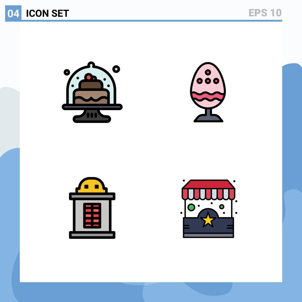 4 User Interface Filledline Flat Color Pack of modern Signs and Symbols of baked food cakes boiled egg house Editable Vector Design Elements