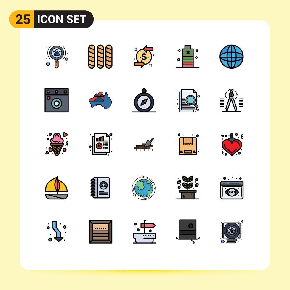25 Universal Filled line Flat Colors Set for Web and Mobile Applications web power chargeback low energy Editable Vector Design Elements