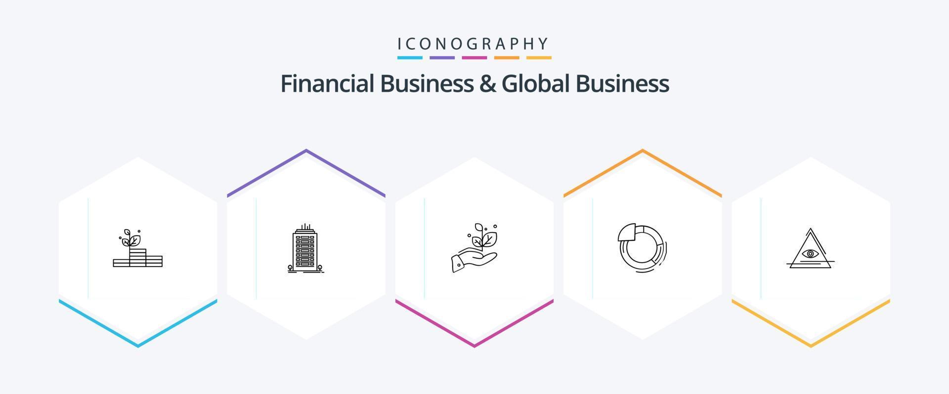 Financial Business And Global Business 25 Line icon pack including illuminati. chart. growth. pie. graph vector
